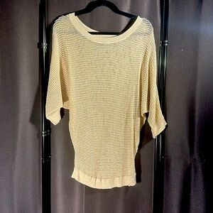 Express Open Knit Slouchy Sweater Dolman Sleeve Tan Metallic Sparkly Size M